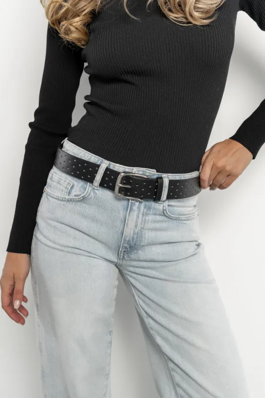Jillian Hole Punched Faux Leather Belt | Black sold by Baltic Born