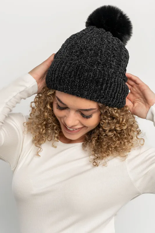 Malery Velvet Cable Knit Beanie | Black sold by Baltic Born