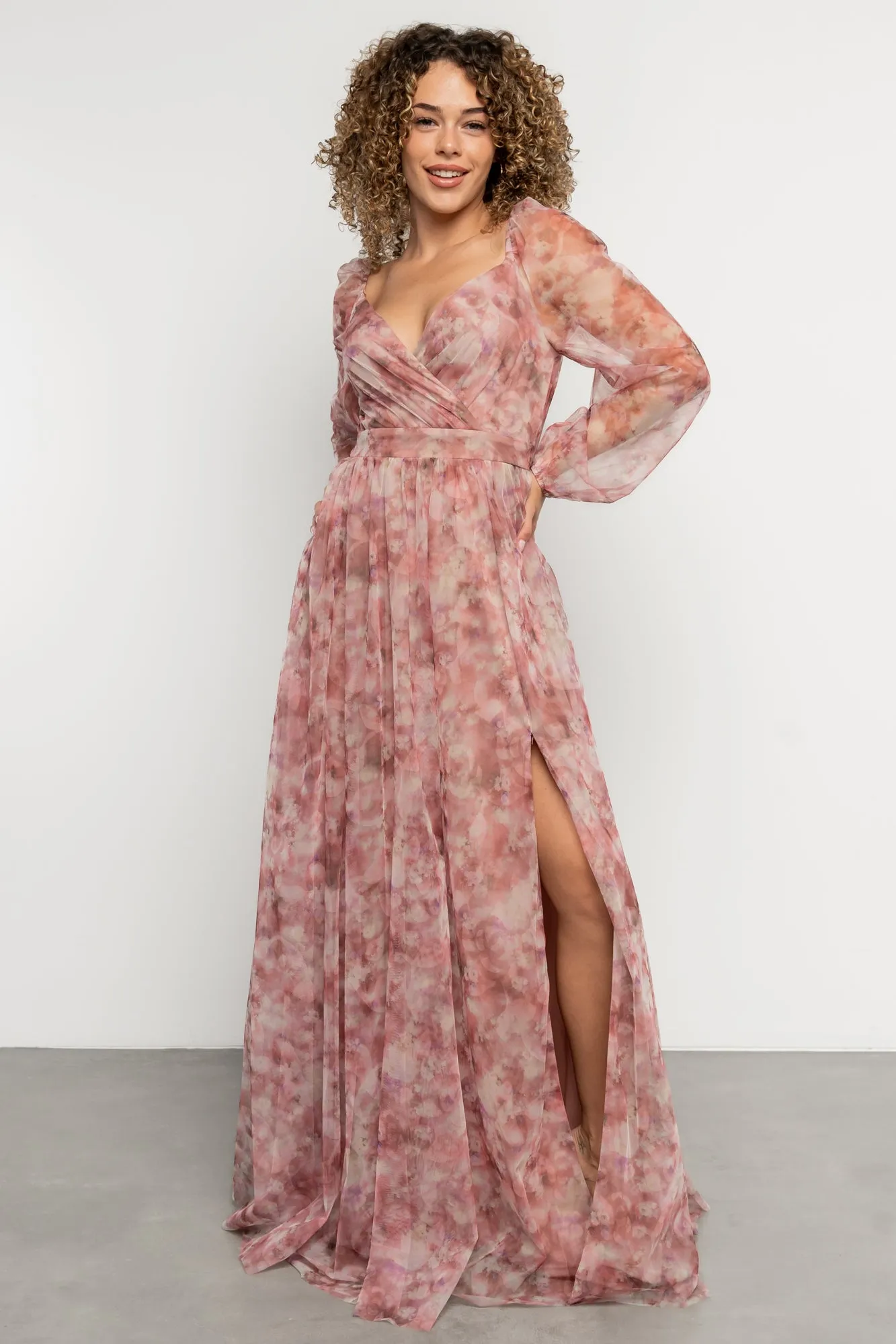 Katara Tulle Maxi Dress | Mauve Floral sold by Baltic Born