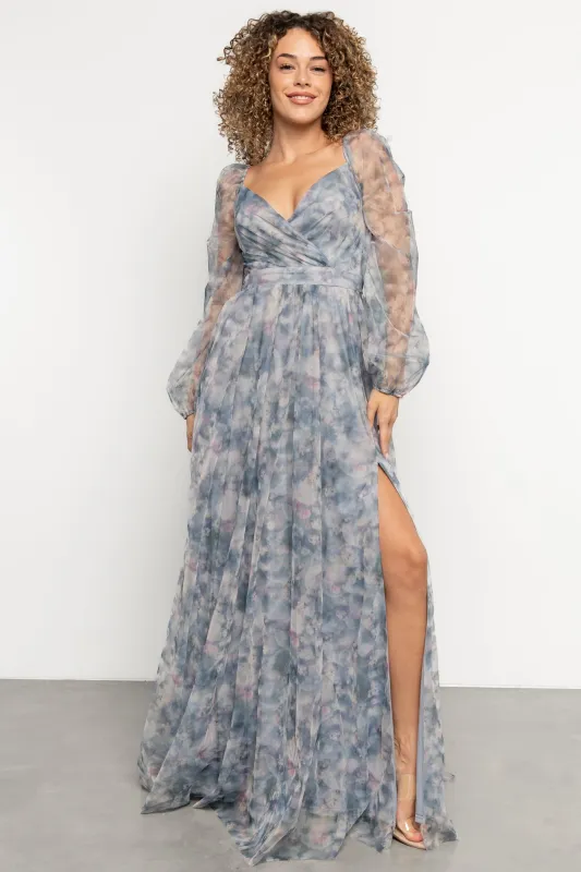Katara Tulle Maxi Dress | Light Blue Floral sold by Baltic Born