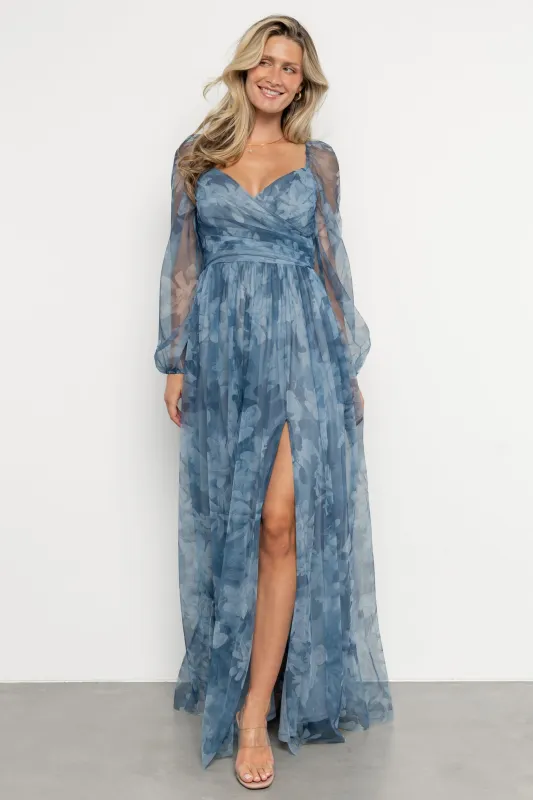 Nara Tulle Maxi Dress | Blue Floral sold by Baltic Born