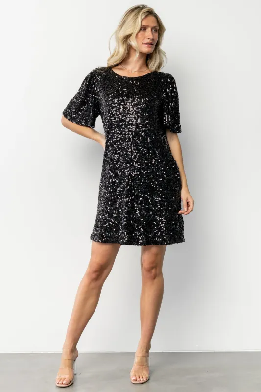 Asta Sequin Shift Dress | Black made by In February