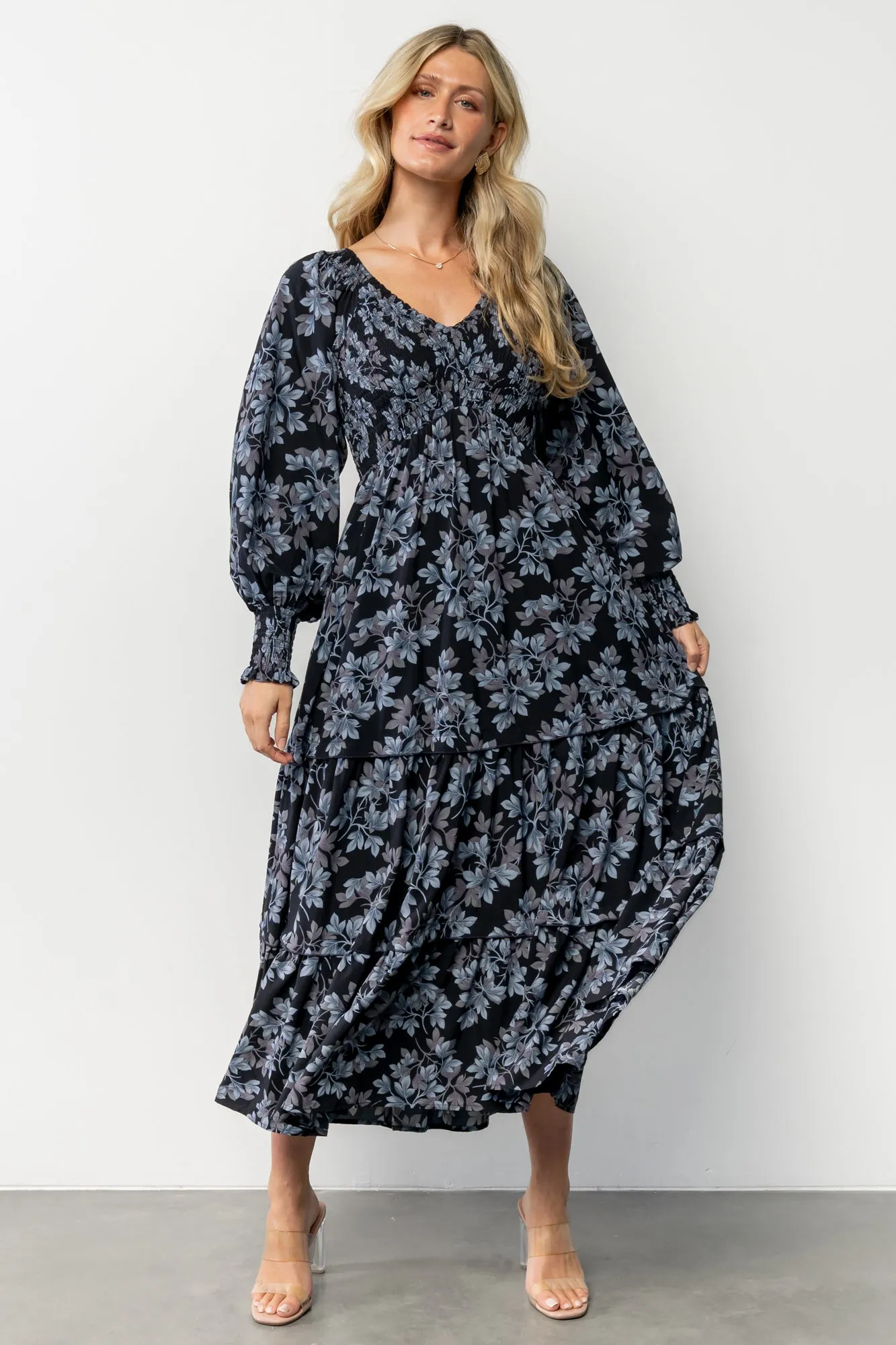 Rayna Smocked Dress | Midnight + Blue Floral sold by Baltic Born product image thumbnail 2