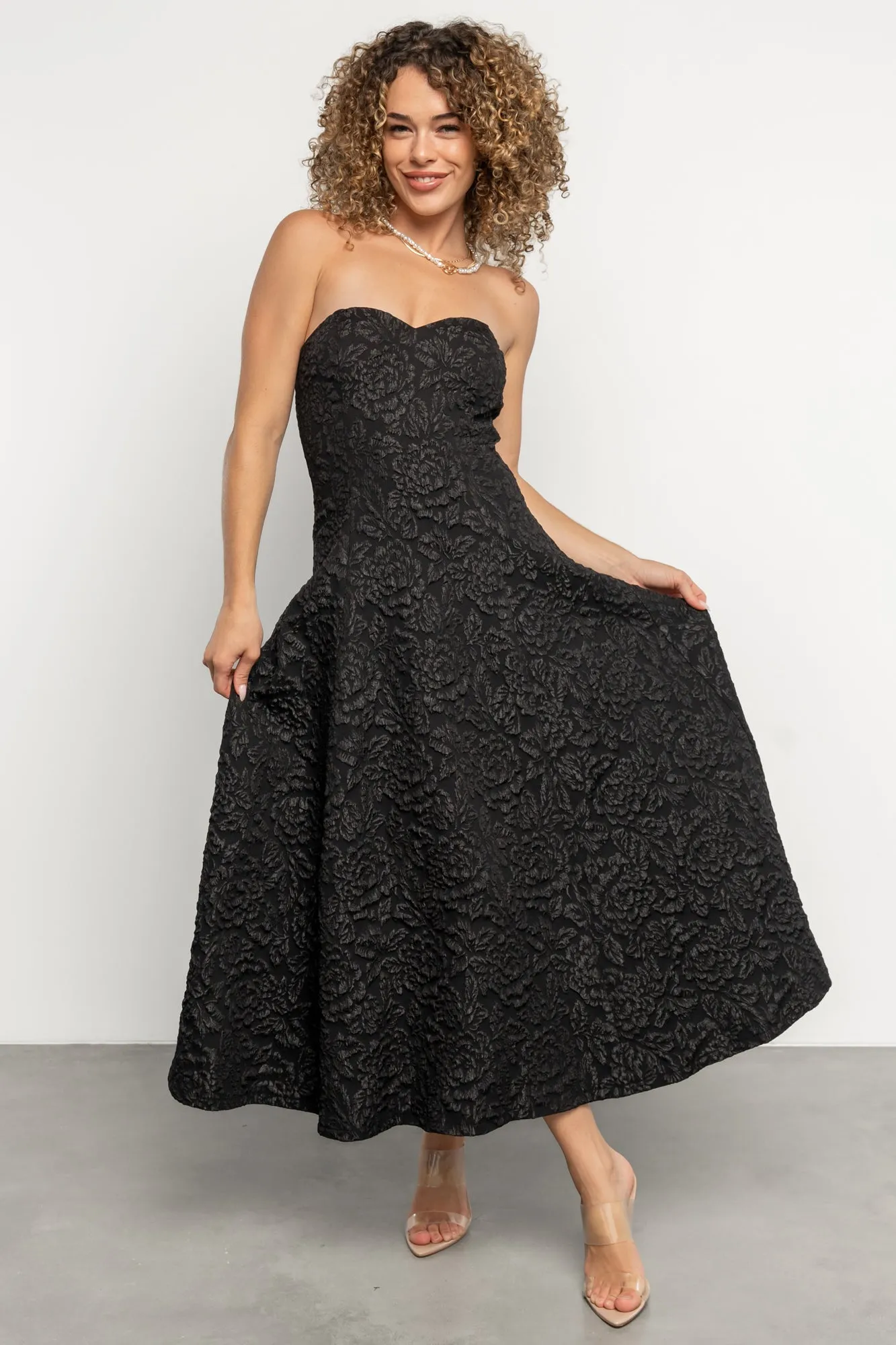 Selene Strapless Midi Dress | Black sold by Baltic Born