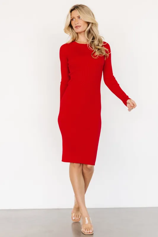 Mavis Ribbed Midi Dress | Red sold by Baltic Born