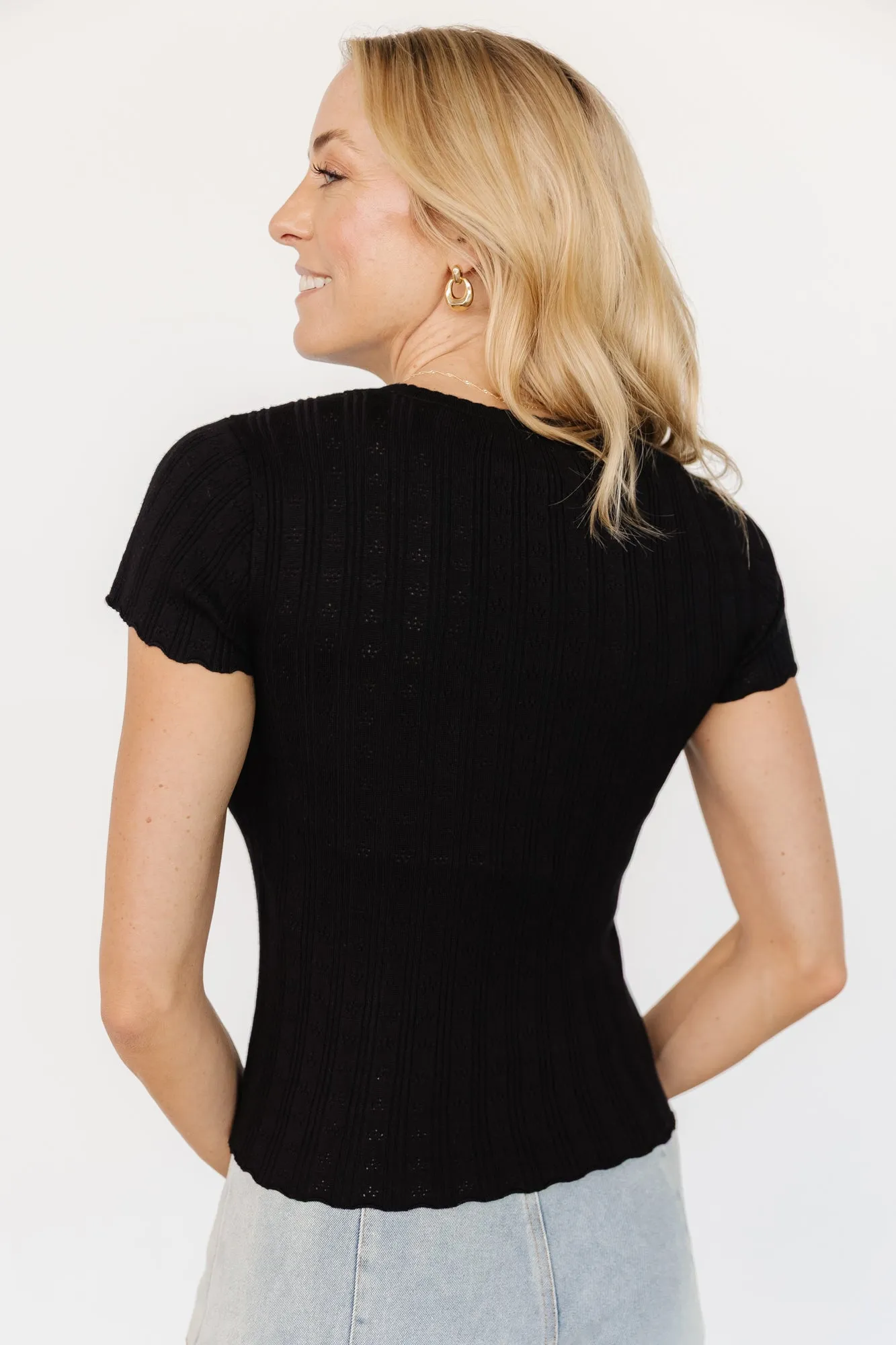Penny Pointelle Top | Black sold by Baltic Born product image thumbnail 4