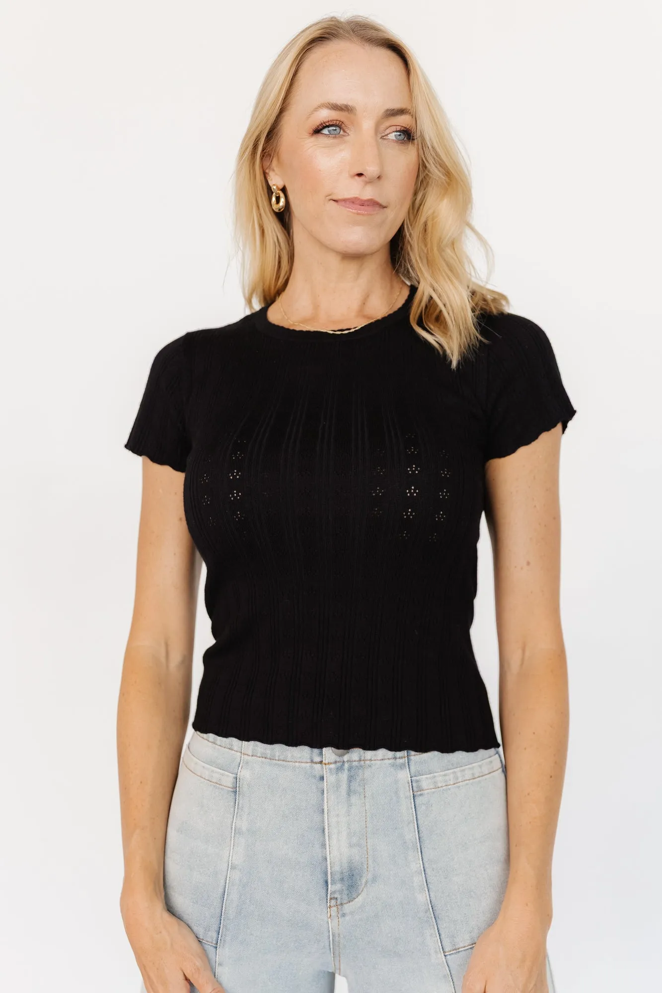 Penny Pointelle Top | Black sold by Baltic Born product image thumbnail 3