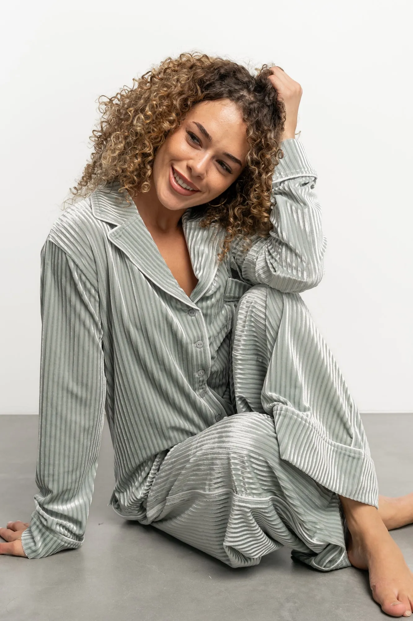Klara Ribbed Velvet Pajama Set | Sage sold by Baltic Born product image thumbnail 2