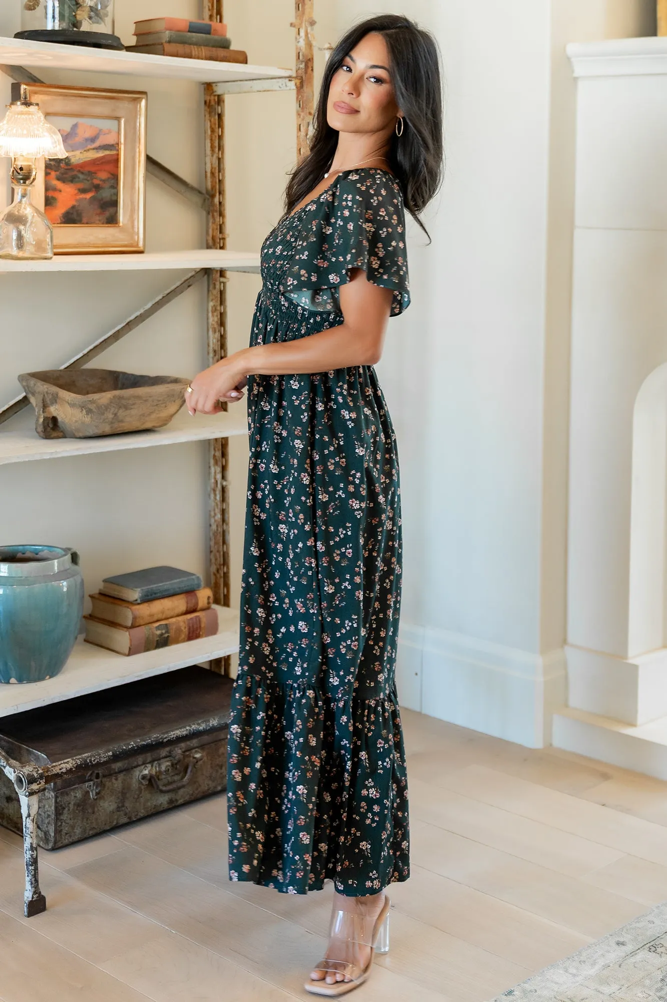 Jerah Smocked Dress | Deep Jade Floral sold by Baltic Born product image thumbnail 5