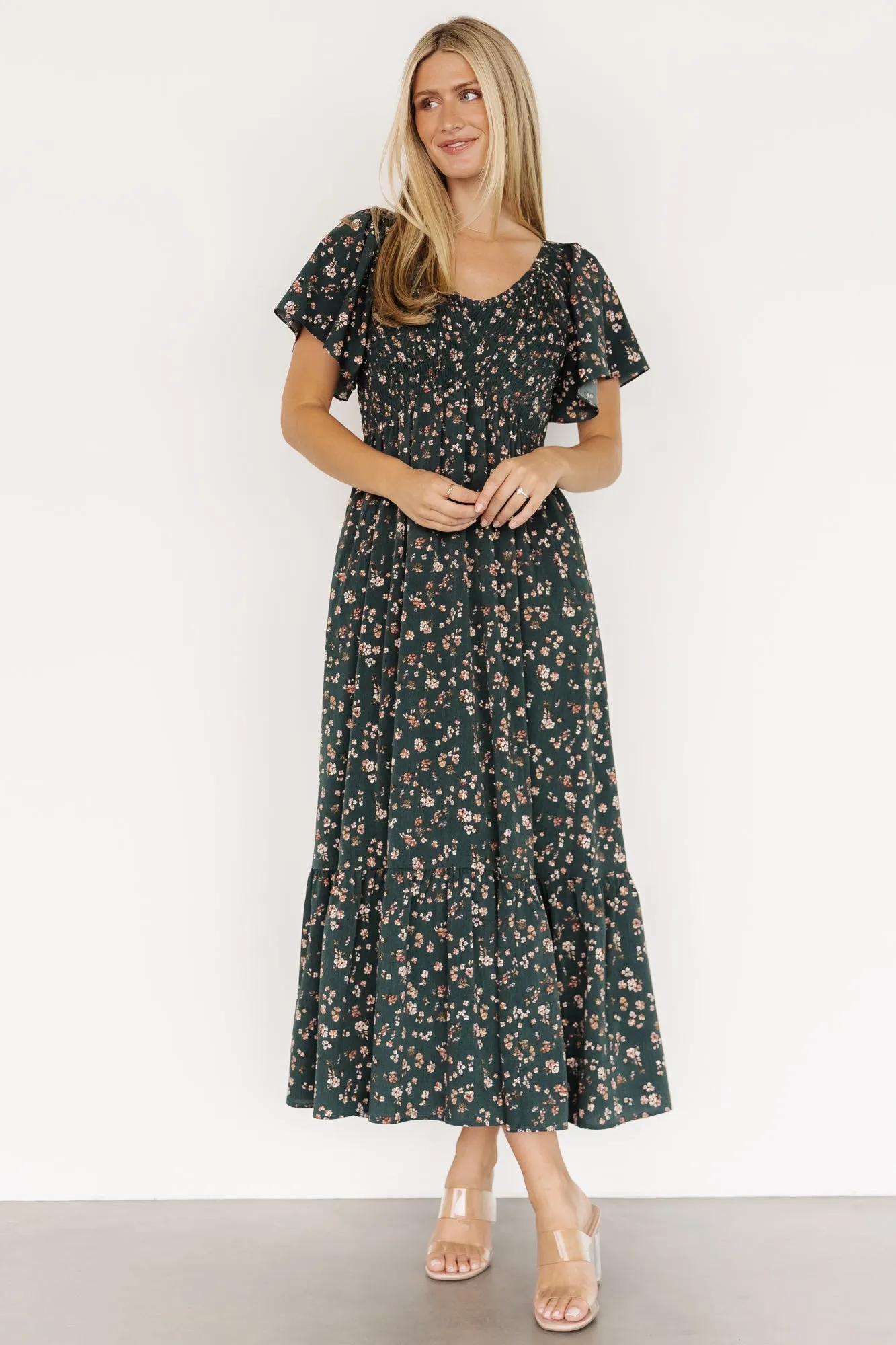 Jerah Smocked Dress | Deep Jade Floral sold by Baltic Born product image thumbnail 2