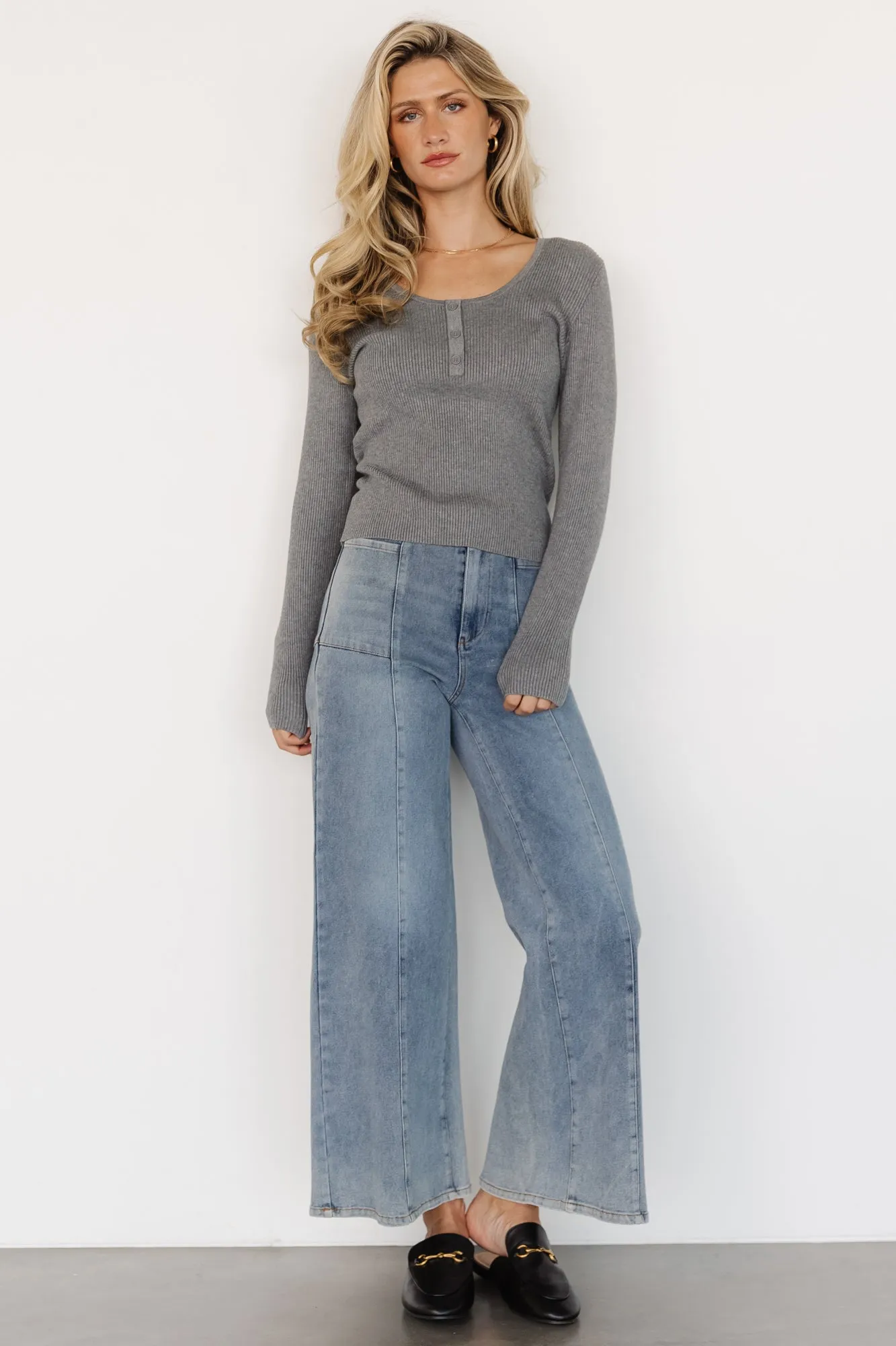 Leo Ribbed Henley Top | Gray sold by Baltic Born product image thumbnail 3