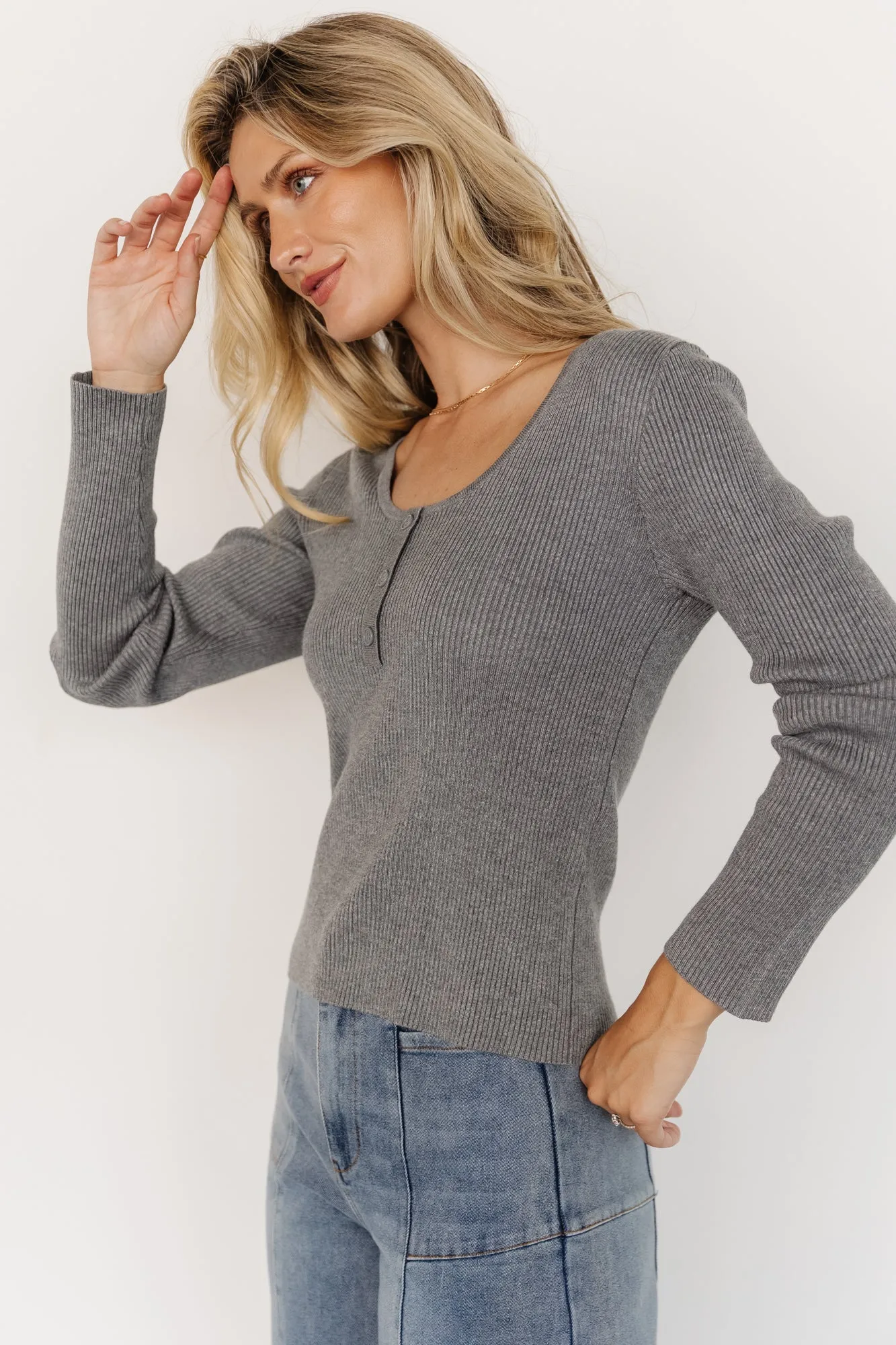 Leo Ribbed Henley Top | Gray sold by Baltic Born product image thumbnail 2
