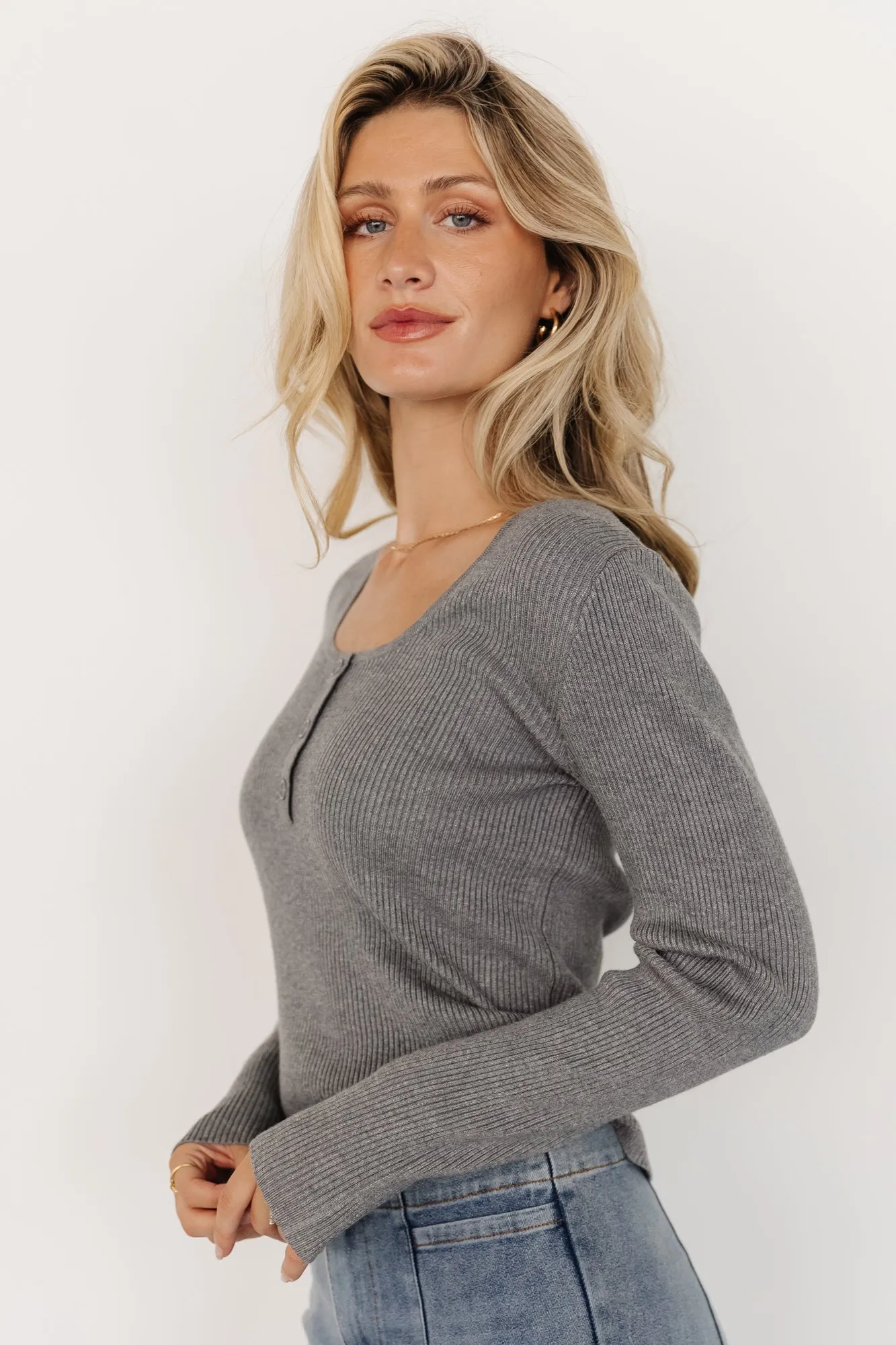 Leo Ribbed Henley Top | Gray sold by Baltic Born product image thumbnail 5