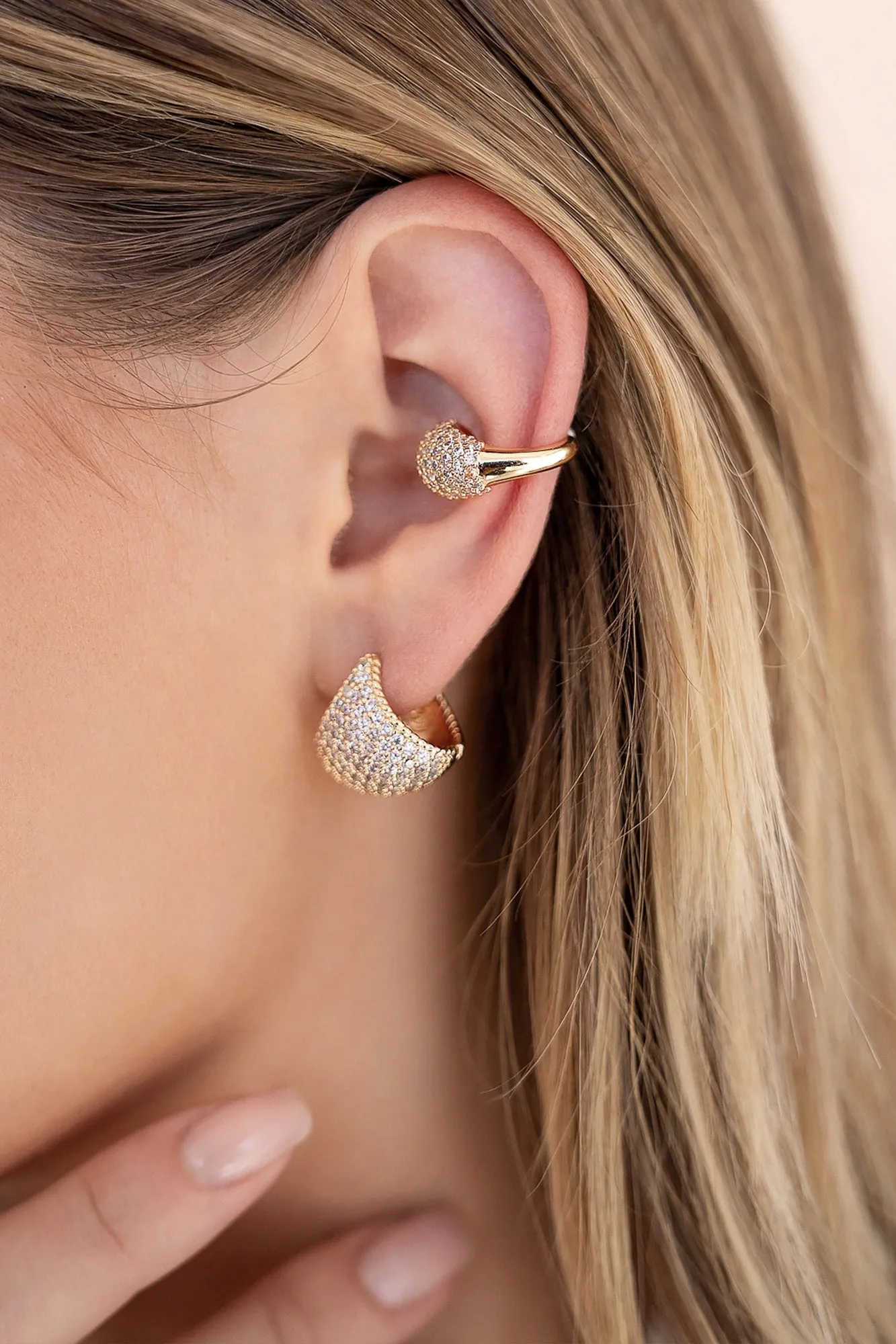 Pavé Encrusted Huggie Hoops sold by Baltic Born product image thumbnail 5