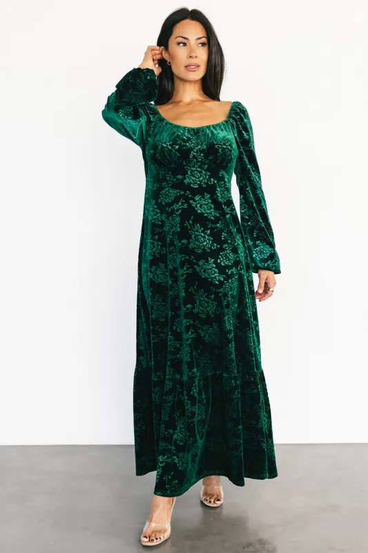 Audra Velvet Embossed Maxi Dress | Emerald sold by Baltic Born
