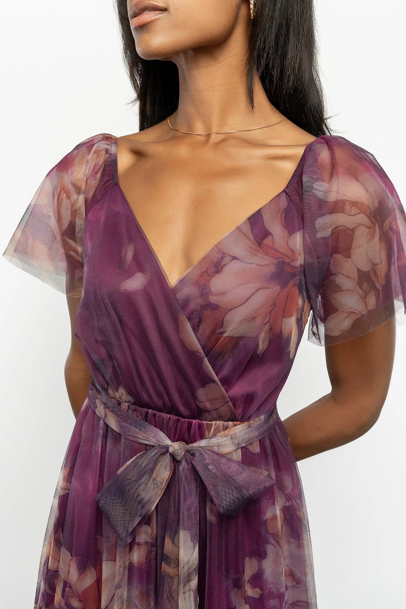 Nicola Tulle Maxi Dress | Aubergine Floral sold by Baltic Born product image thumbnail 2