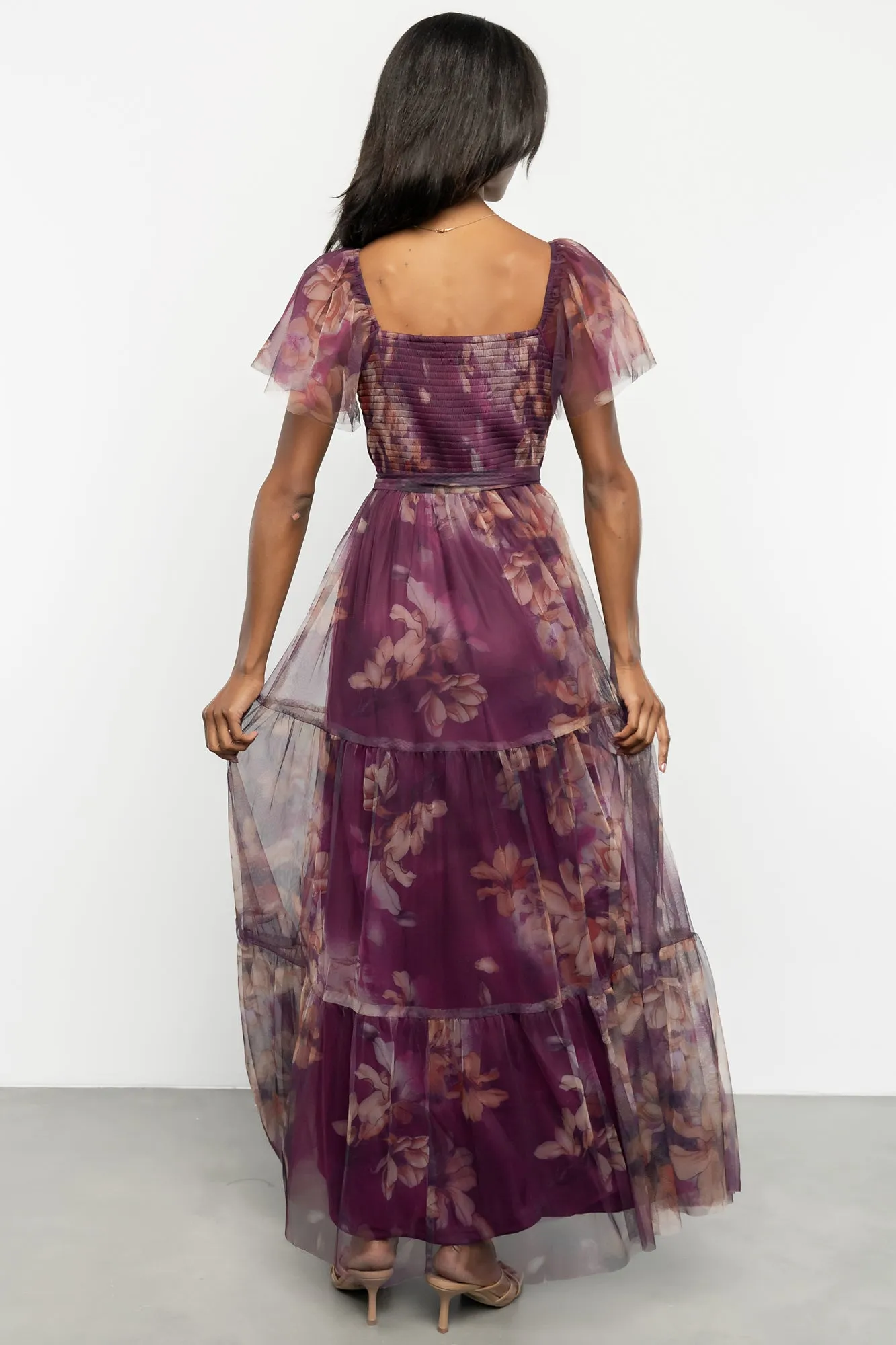 Nicola Tulle Maxi Dress | Aubergine Floral sold by Baltic Born product image thumbnail 4