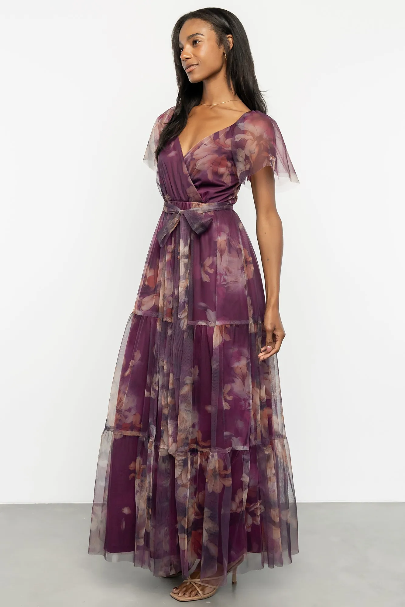Nicola Tulle Maxi Dress | Aubergine Floral sold by Baltic Born product image thumbnail 3