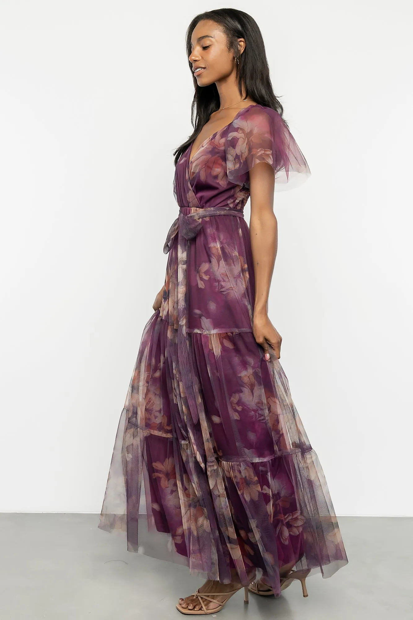 Nicola Tulle Maxi Dress | Aubergine Floral sold by Baltic Born product image thumbnail 5