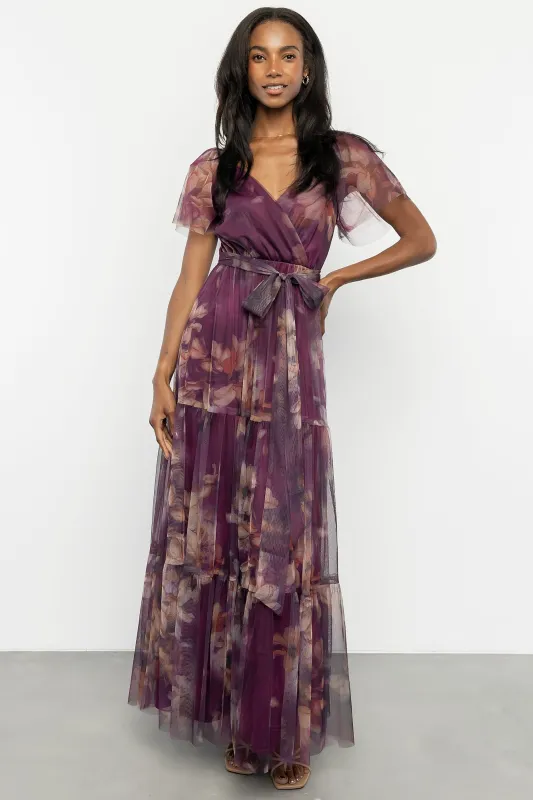 Nicola Tulle Maxi Dress | Aubergine Floral sold by Baltic Born