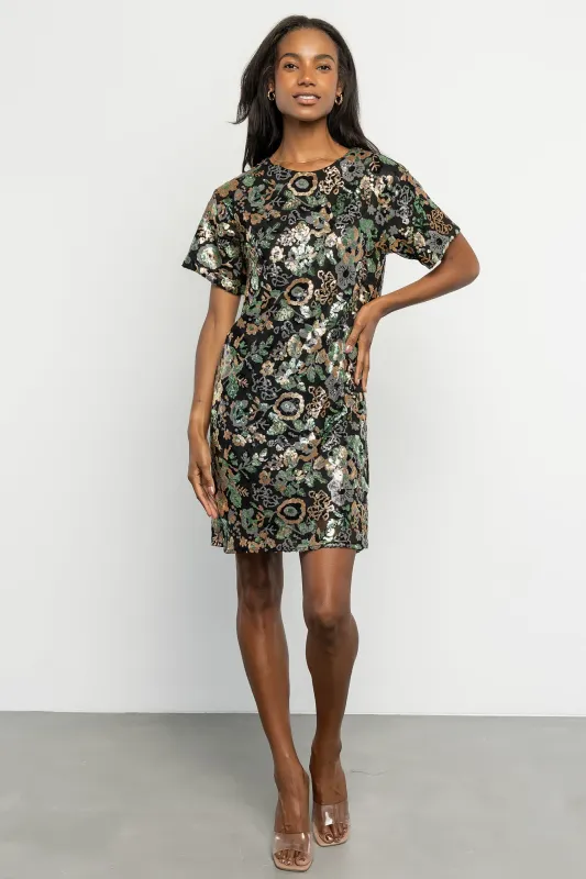 Squires Sequin Short Dress | Black + Green Multi made by Baltic Born
