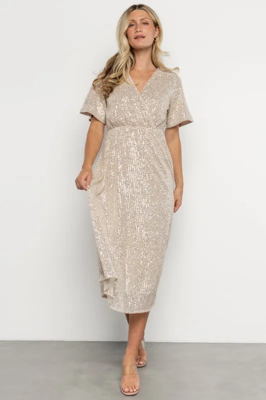 Mayfair Sequin Midi Dress | Champagne sold by Baltic Born
