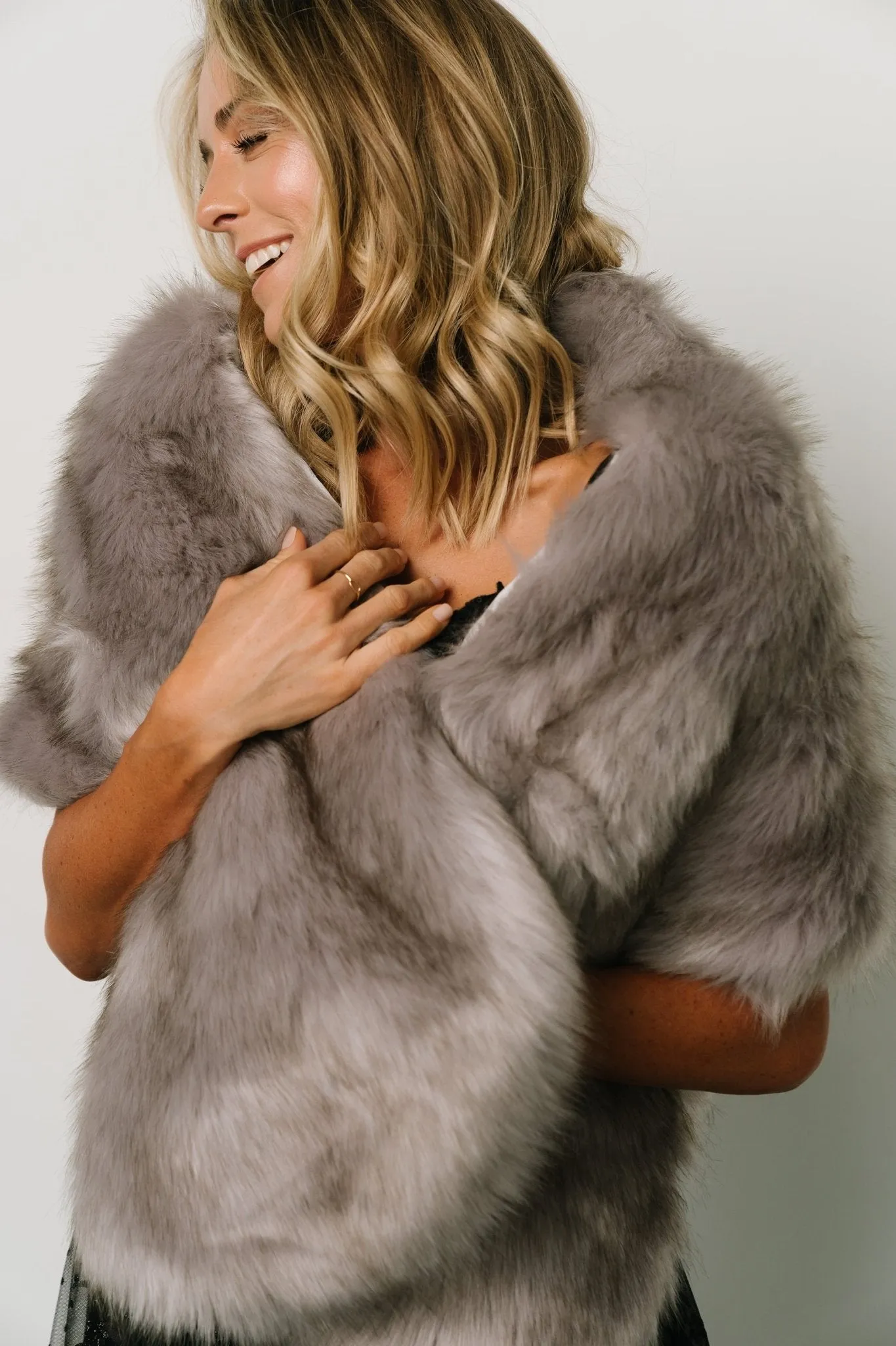 Jovie Faux Fur Shawl | Silver Gray sold by Baltic Born product image thumbnail 4