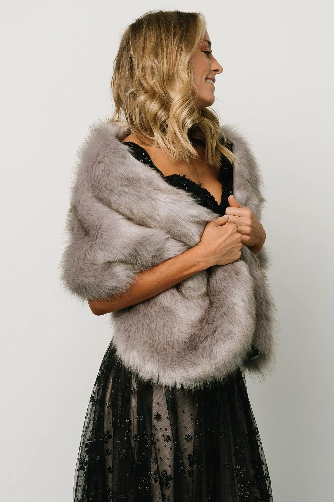 Jovie Faux Fur Shawl | Silver Gray sold by Baltic Born product image thumbnail 2