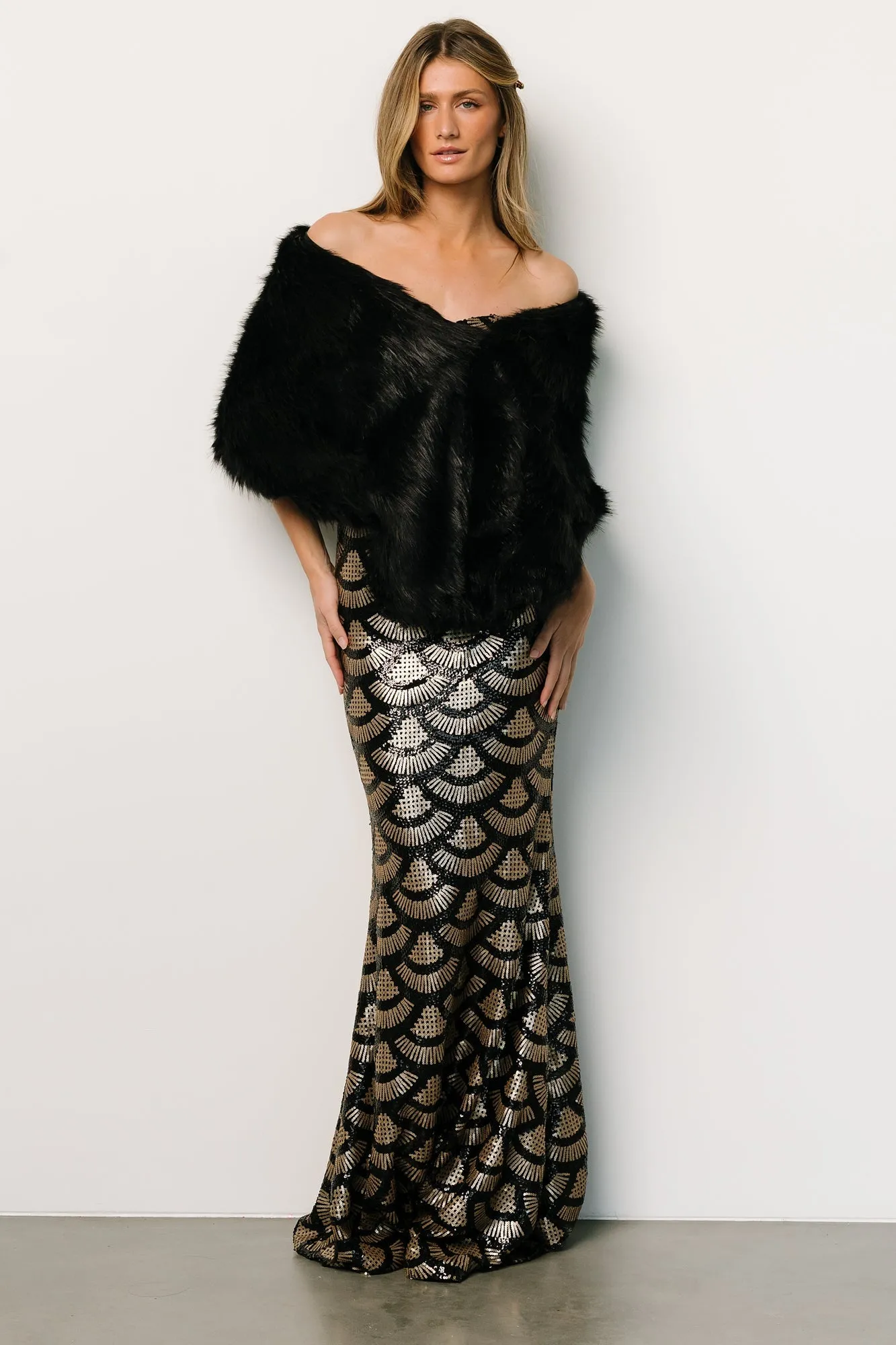 Jovie Faux Fur Shawl | Black sold by Baltic Born product image thumbnail 5