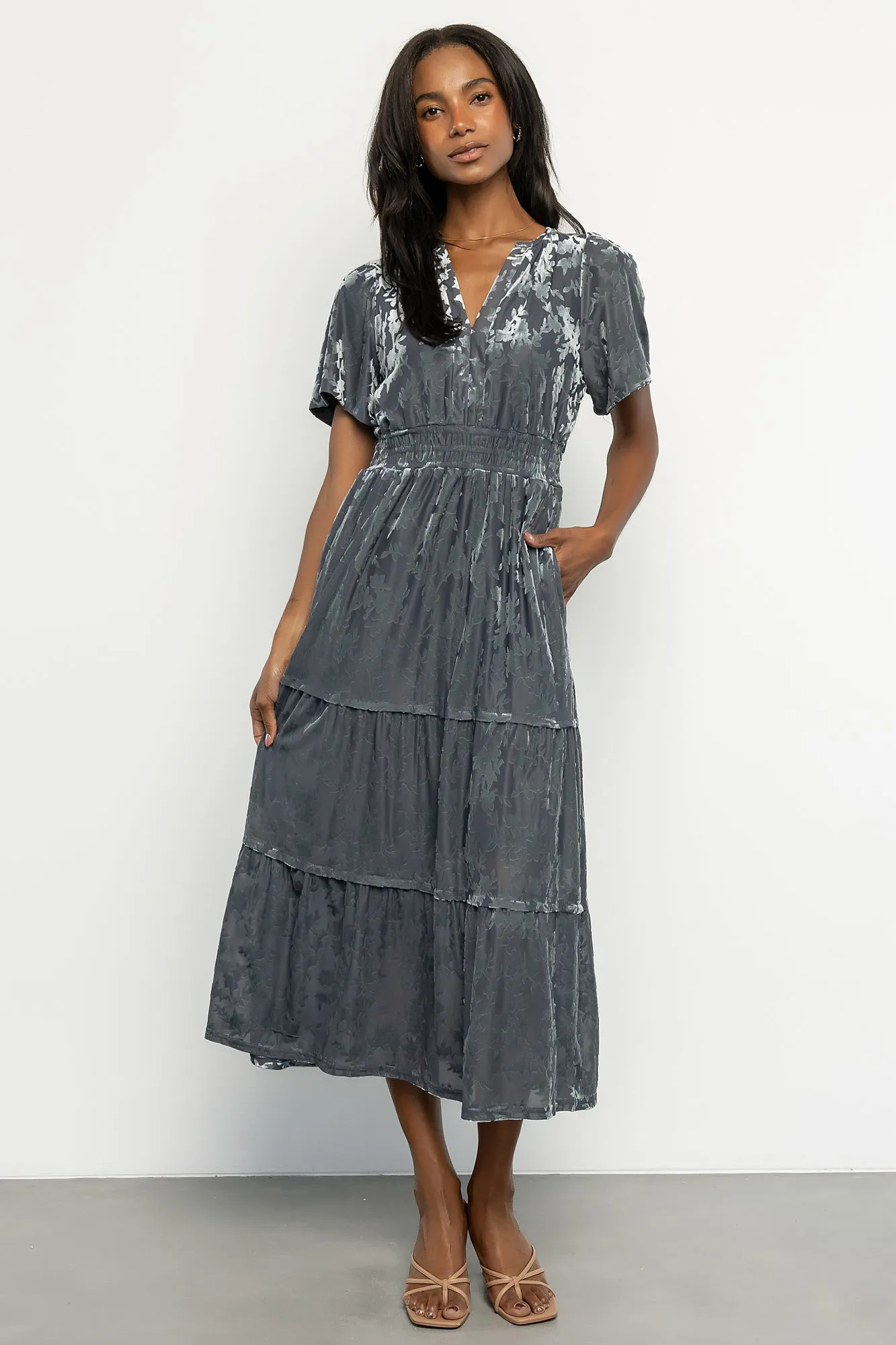 Bronwyn Velvet Dress | Dusty Blue sold by Baltic Born