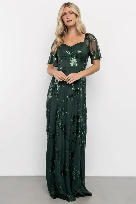 Karina Sequin Maxi Dress | Dark Green sold by Baltic Born