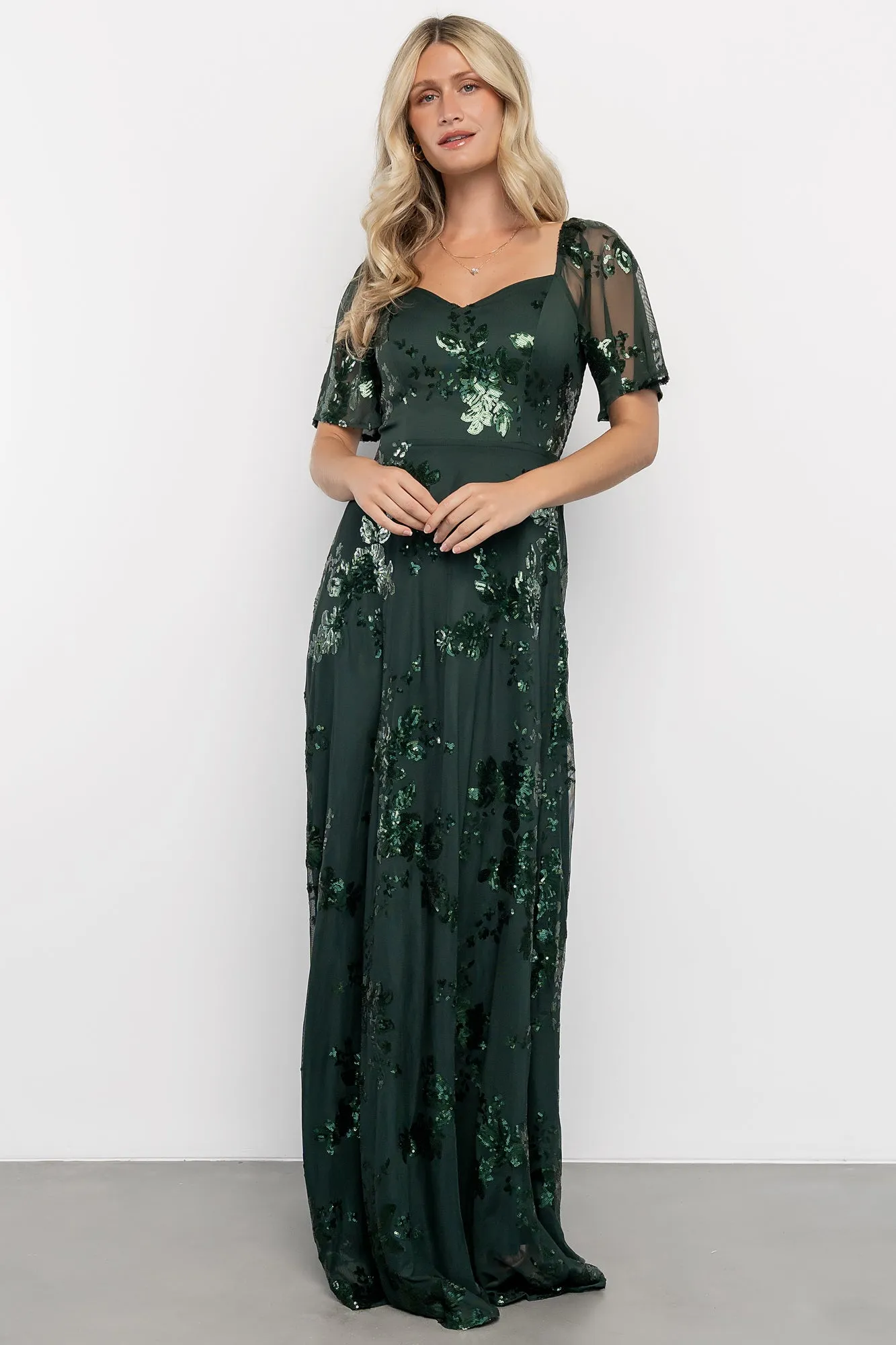 Karina Sequin Maxi Dress | Dark Green sold by Baltic Born