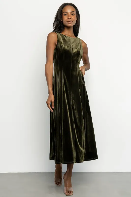Annika Velvet Midi Dress | Olive sold by Baltic Born