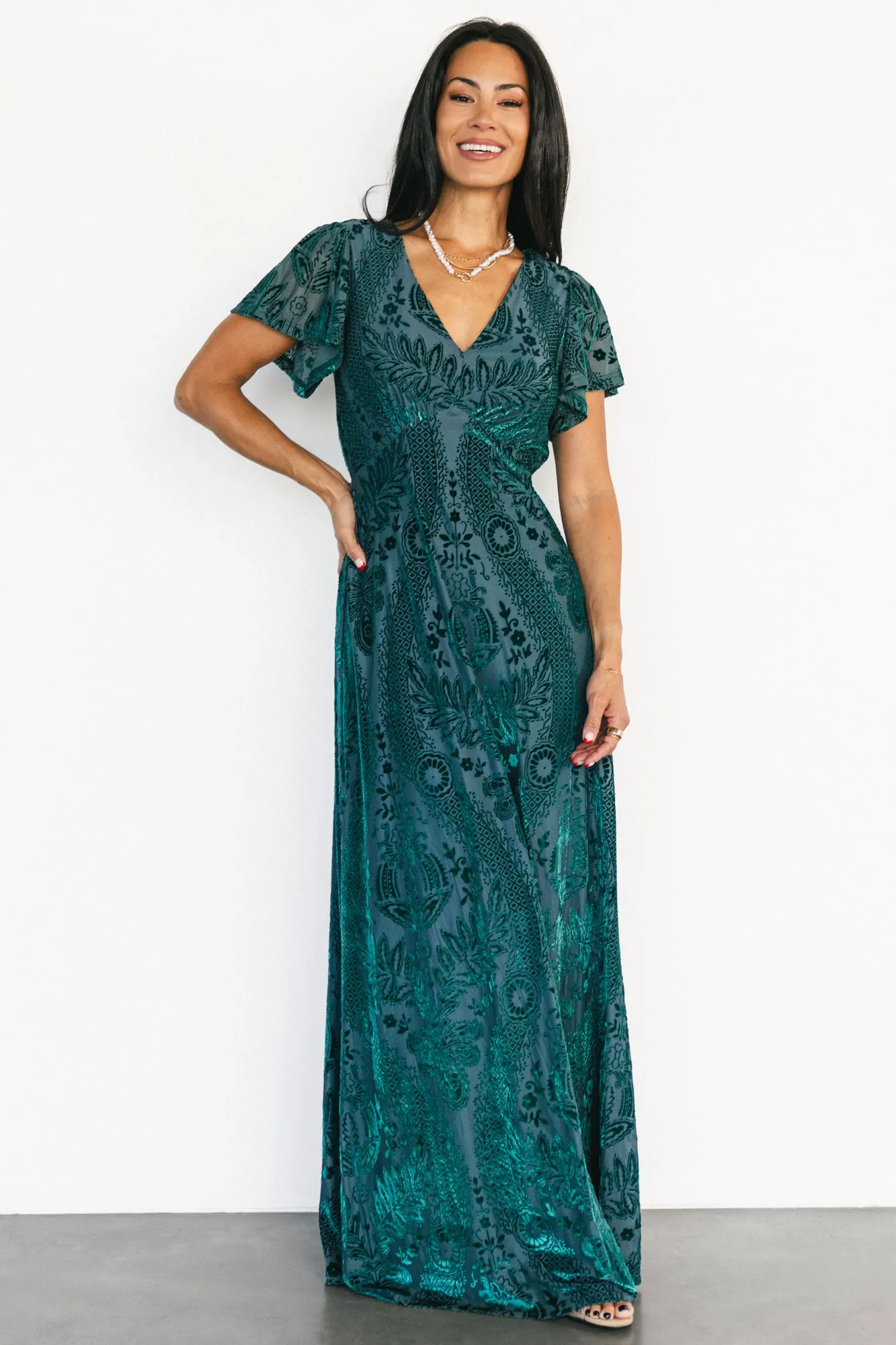 Kimberly Velvet Maxi Dress | Emerald sold by Baltic Born