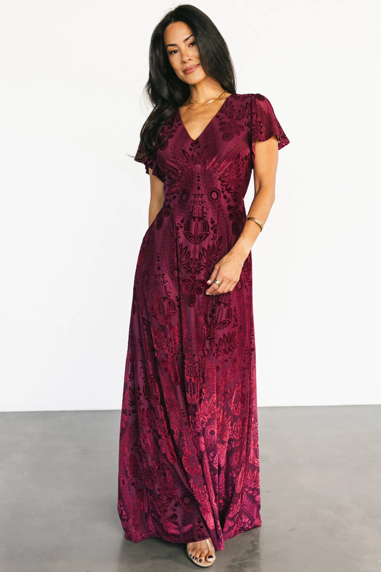 Kimberly Velvet Maxi Dress | Wine sold by Baltic Born