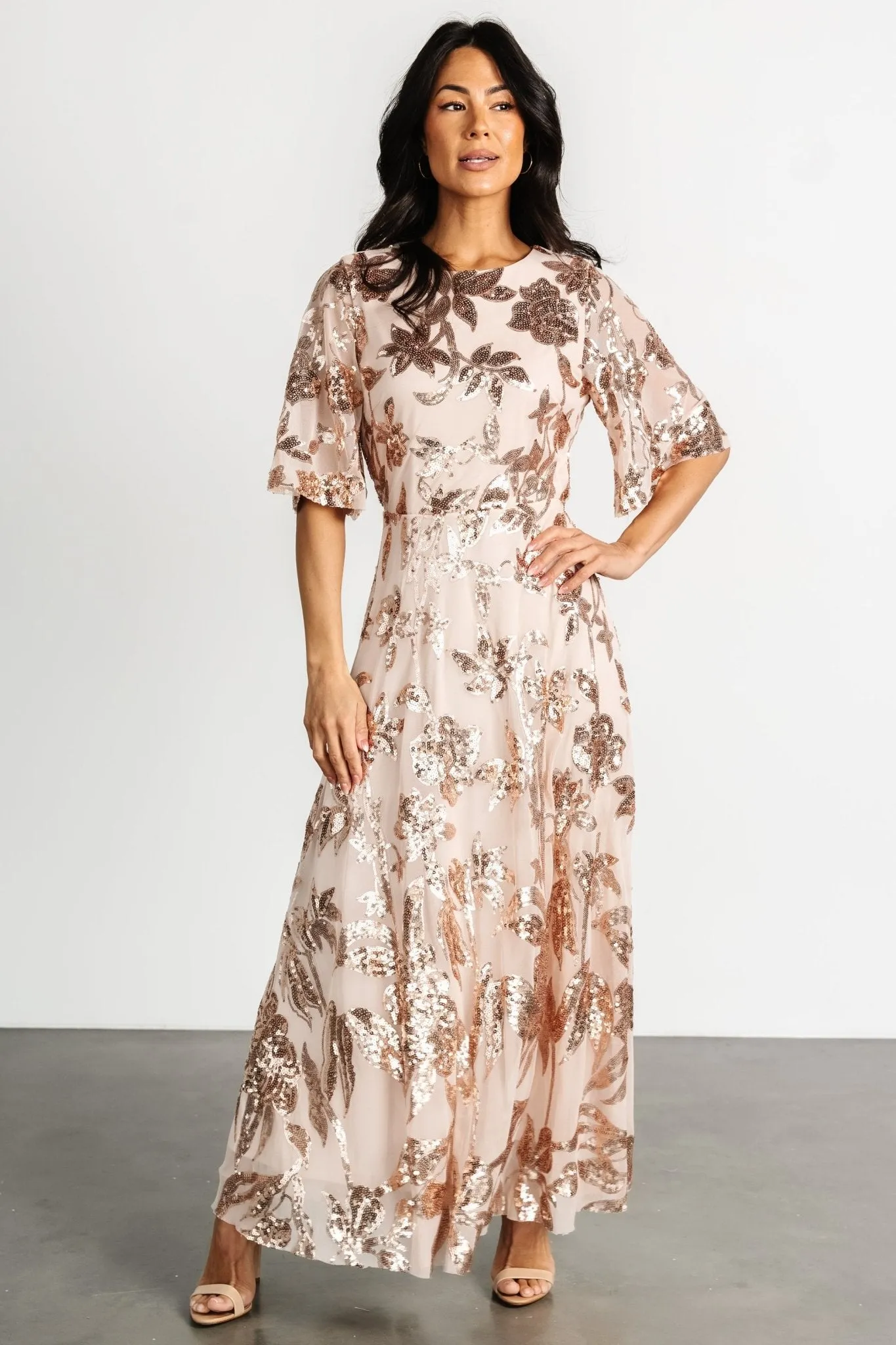 Lucy Sequin Dress | Rose Gold sold by Baltic Born