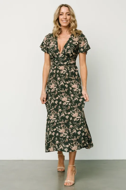Ellen Midi Dress | Olive Print sold by Baltic Born