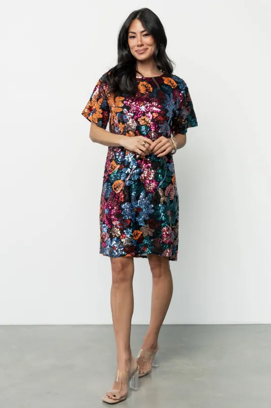 Squires Sequin Short Dress | Black Multi sold by Baltic Born