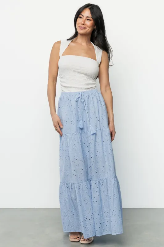 Juana Eyelet Maxi Skirt | Light Blue sold by Baltic Born