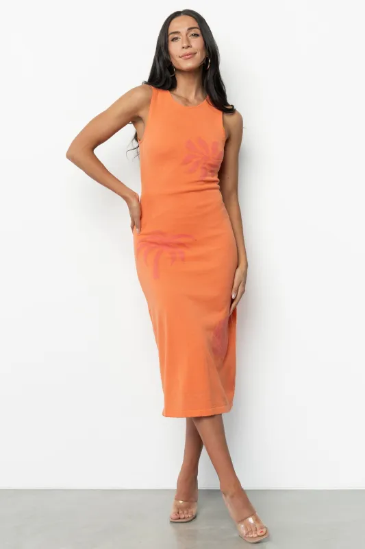 Raquel Knit Midi Dress | Orange + Pink Print sold by Baltic Born