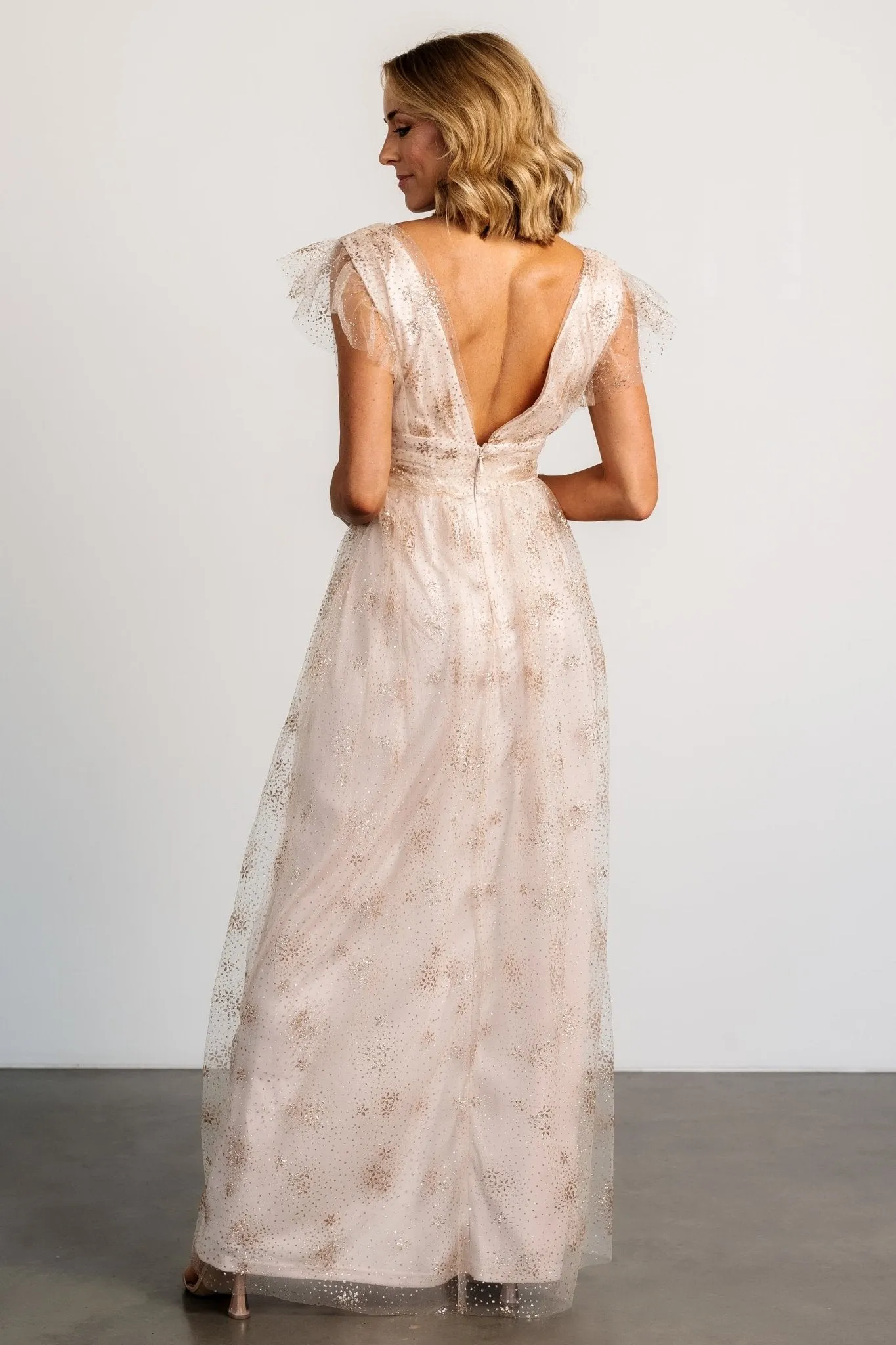Adalyn Shimmer Maxi Dress | Blush + Gold sold by Baltic Born product image thumbnail 4