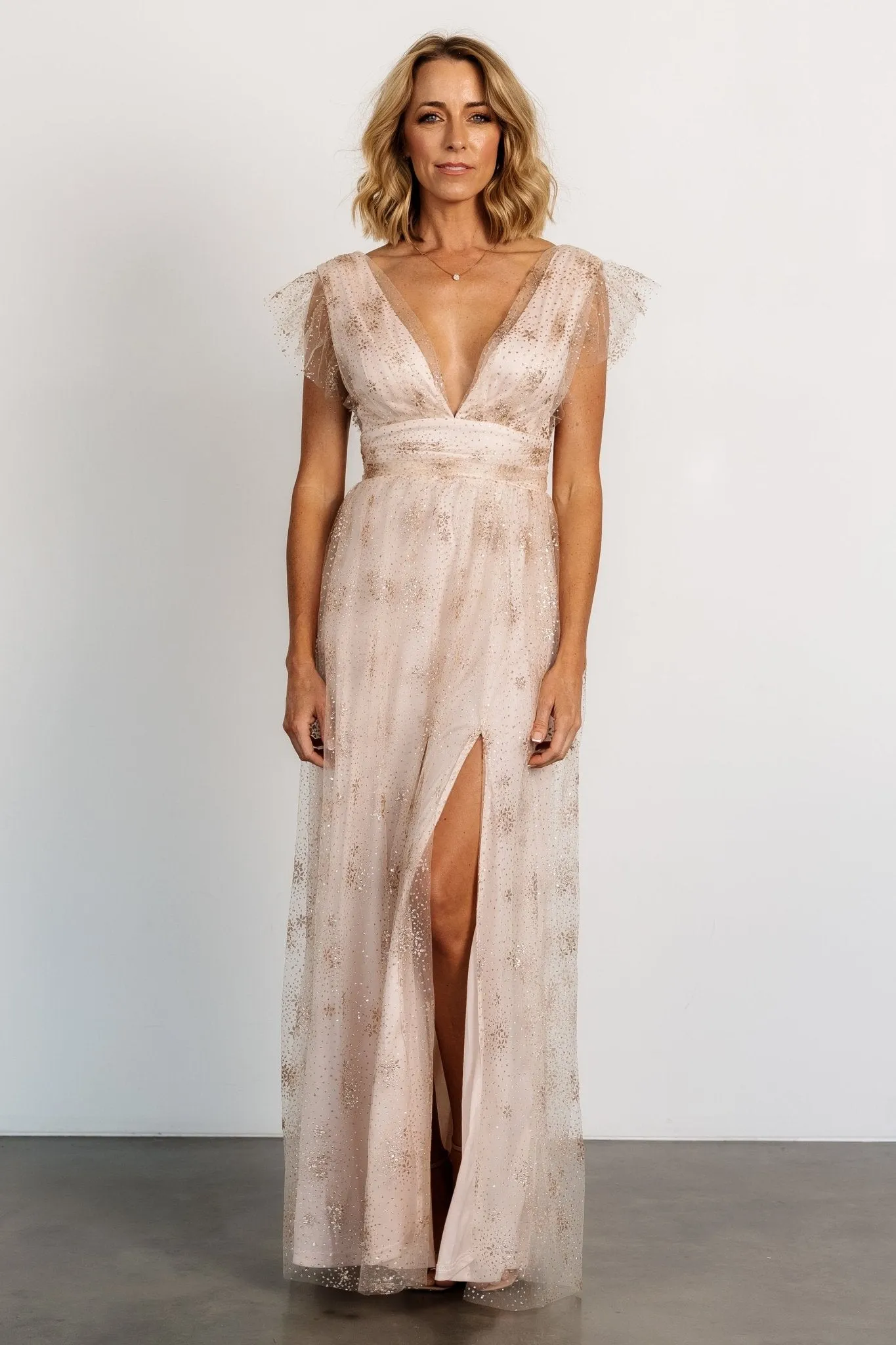Adalyn Shimmer Maxi Dress | Blush + Gold sold by Baltic Born product image thumbnail 5