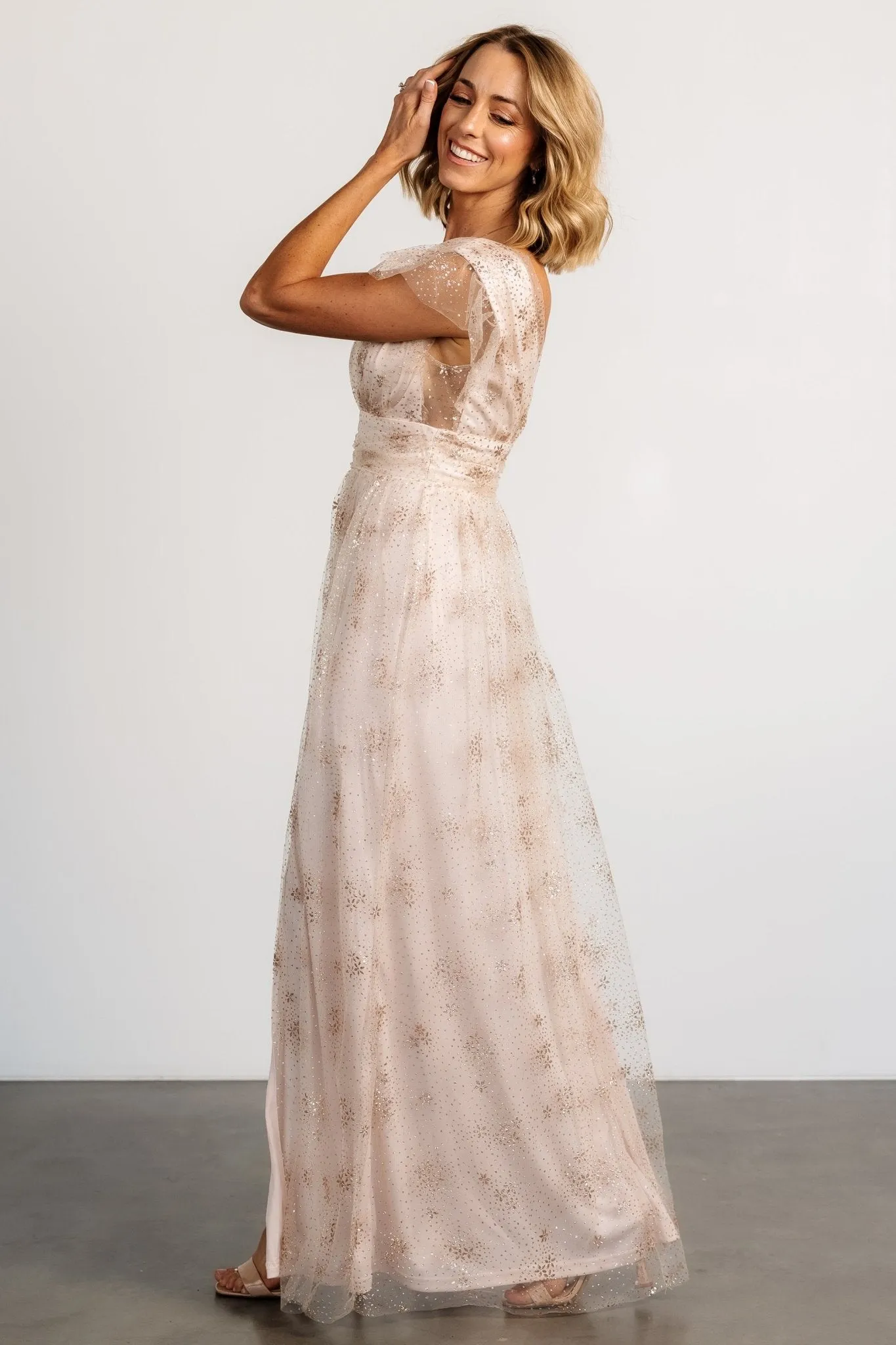 Adalyn Shimmer Maxi Dress | Blush + Gold sold by Baltic Born product image thumbnail 3