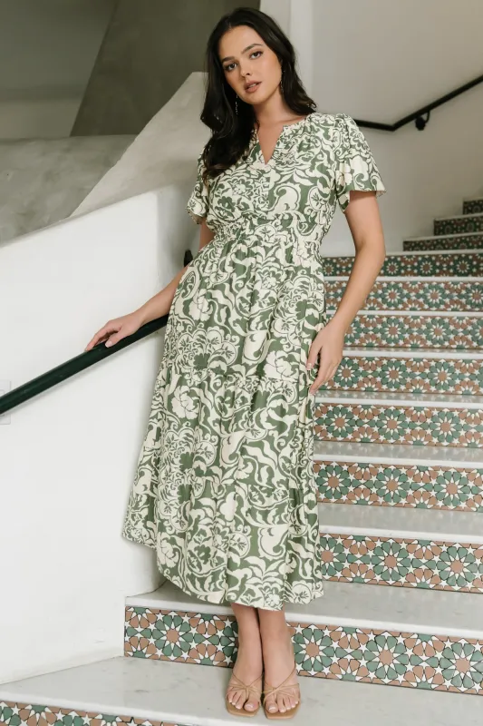 Aventura Midi Dress | Green Print sold by Baltic Born
