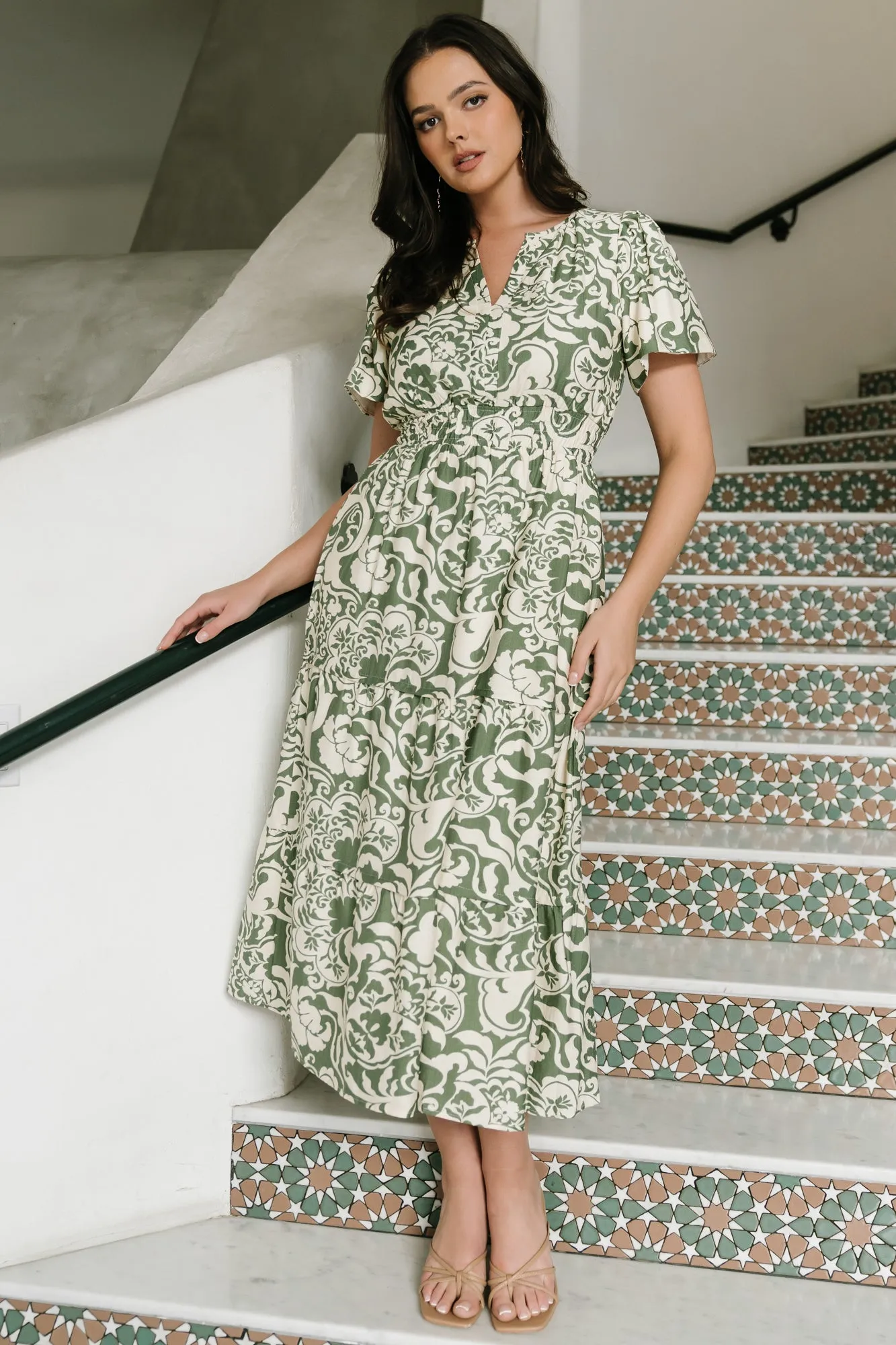 Aventura Midi Dress | Green Print sold by Baltic Born