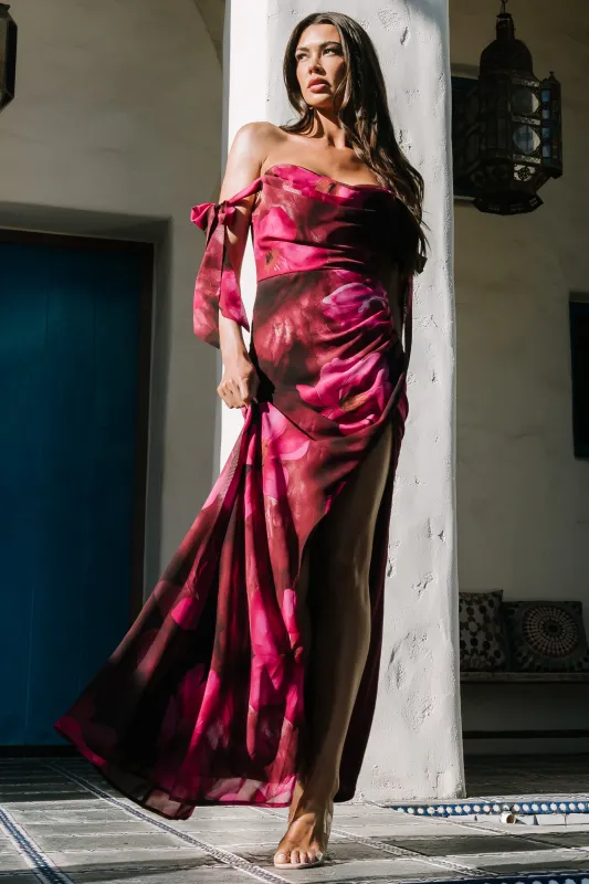 Allegra Off Shoulder Maxi Dress | Berry Rouge Floral sold by Baltic Born