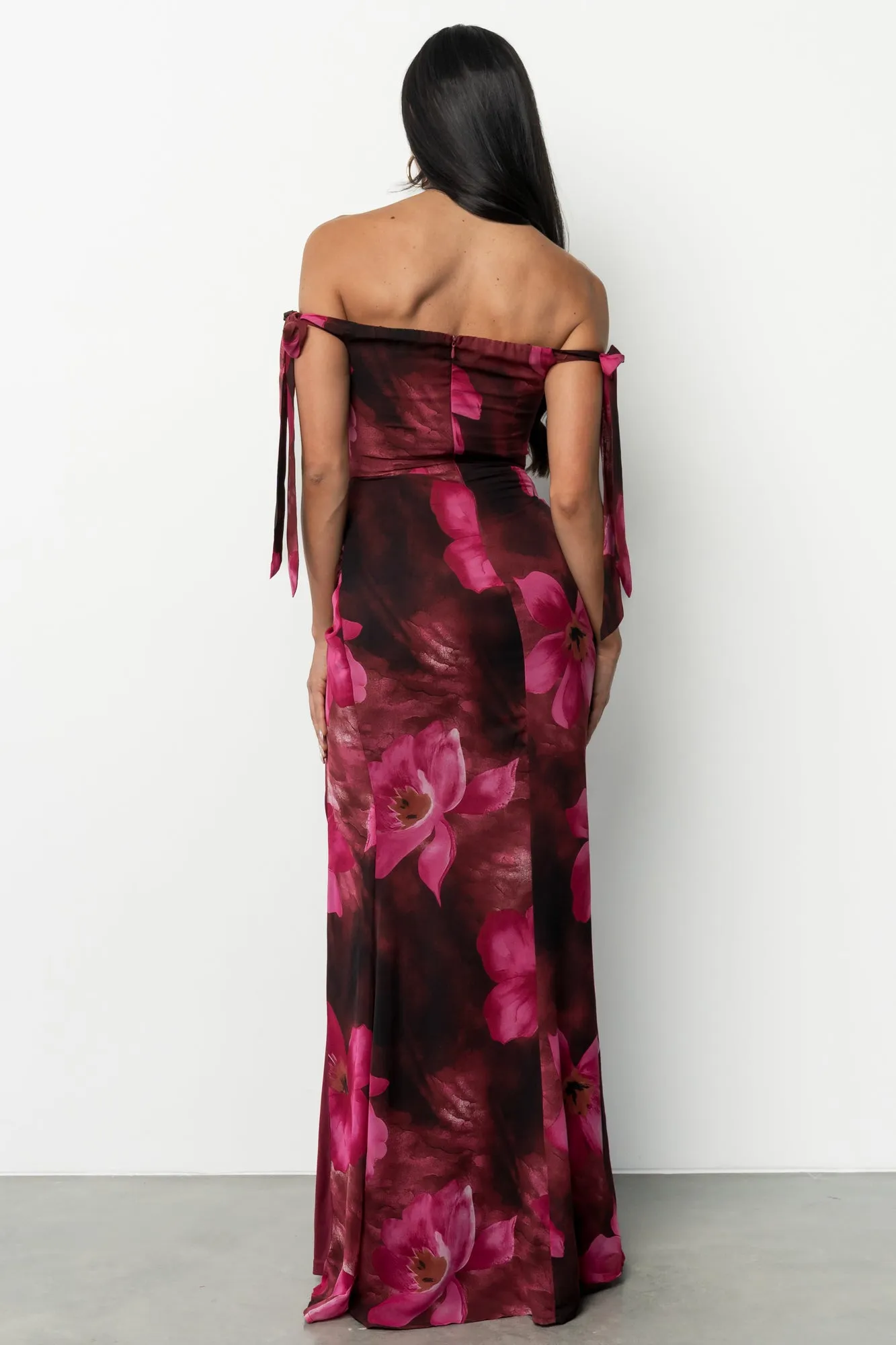 Allegra Off Shoulder Maxi Dress | Berry Rouge Floral sold by Baltic Born product image thumbnail 4