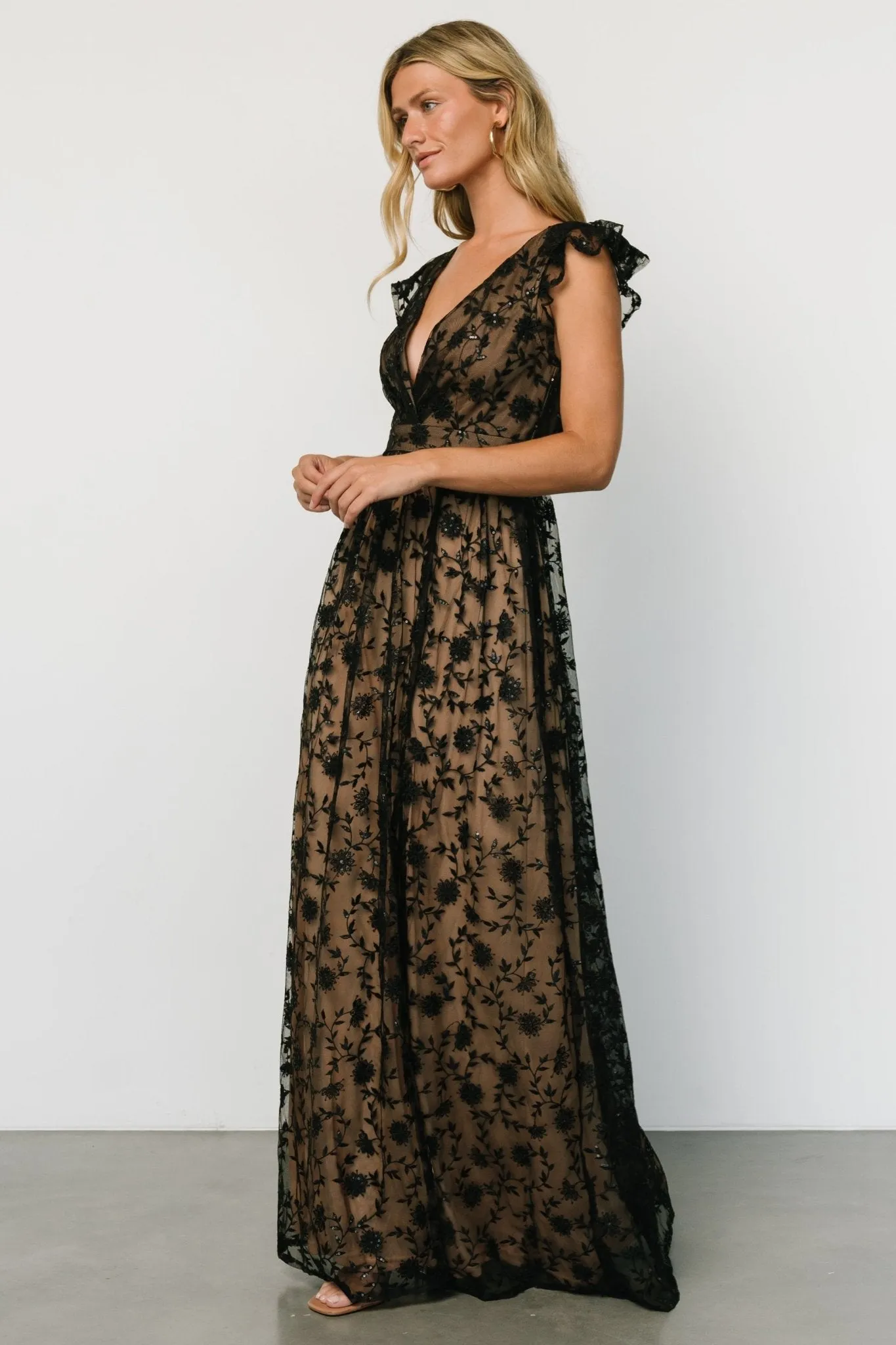 Alexa Embroidered Sequin Maxi Dress | Black + Nude sold by Baltic Born product image thumbnail 3