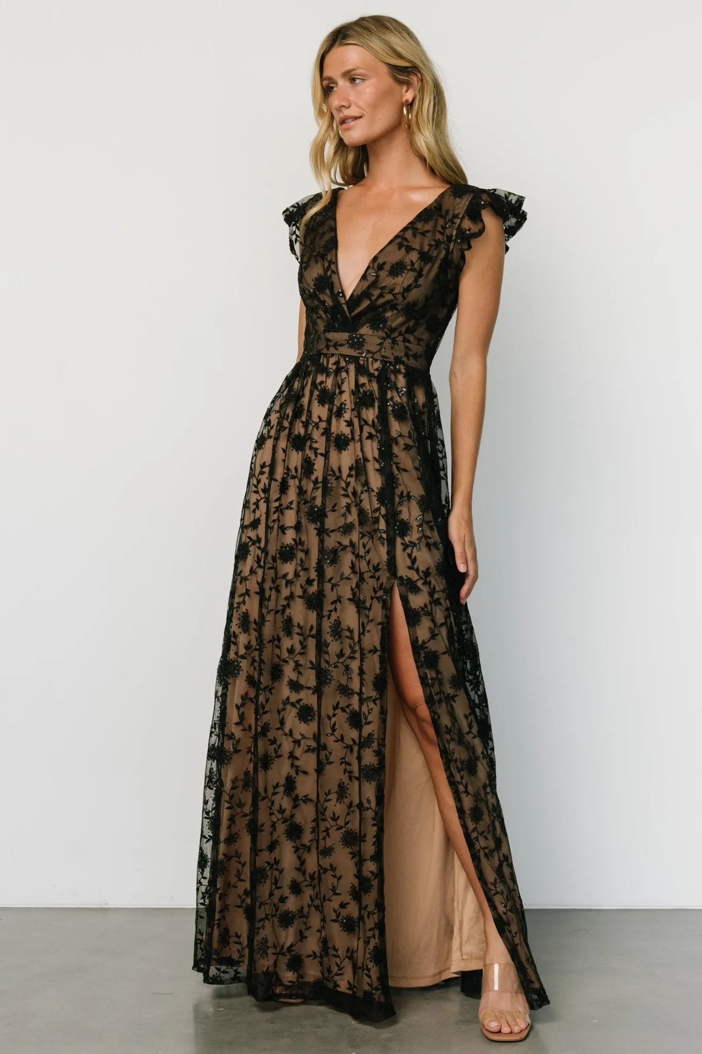 Alexa Embroidered Sequin Maxi Dress | Black + Nude sold by Baltic Born product image thumbnail 5