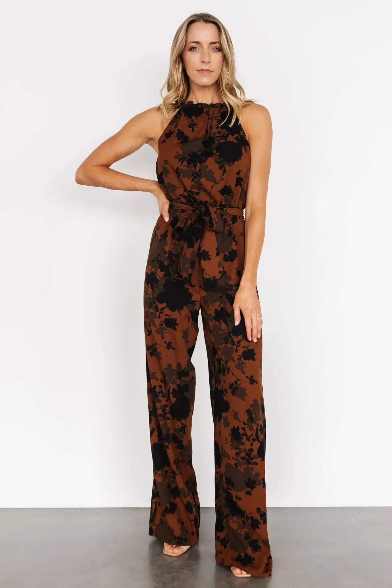 Alameda Halter Jumpsuit | Espresso Print sold by Baltic Born